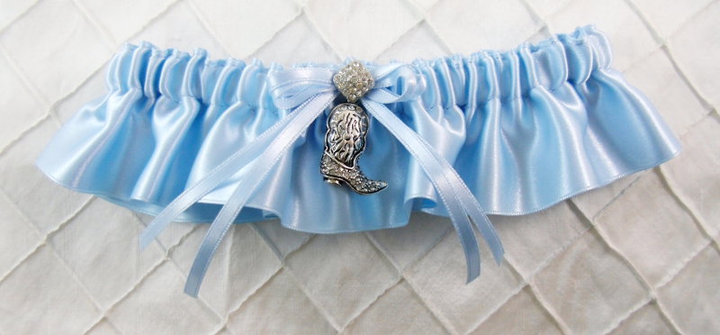 Blue Satin Garter with Rhinestone Boot